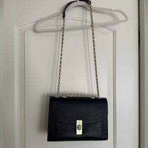 Coach Black Leather Shoulder Bag with Gold Chain